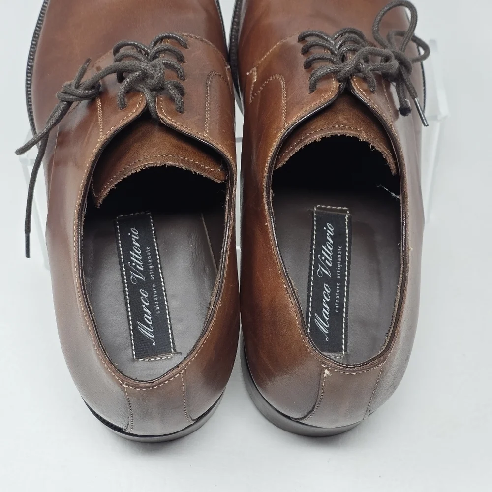 Marco Vittorio Plain-Toe Dress Shoe Men Sz 7.5 Brown Lace Made In Italy Preowned